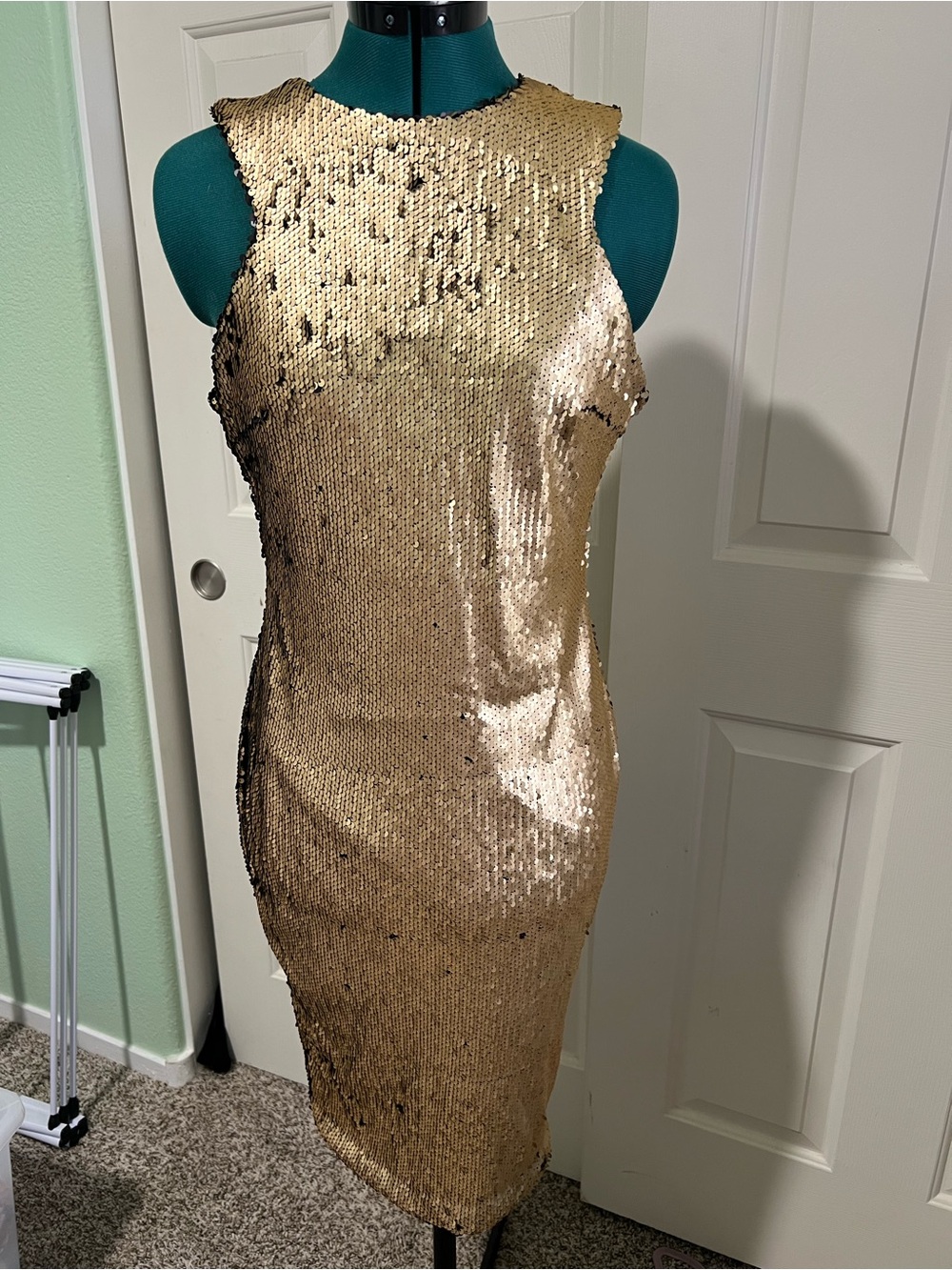 Matte Gold Sequin Sheath Dress